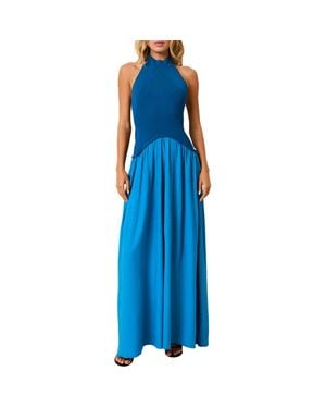 Solid & Striped The Soglio Halter Mixed Media Maxi Dress - Blue