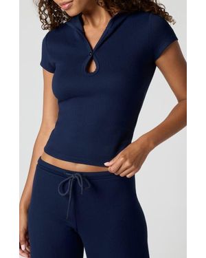 Florence By Mills Ribbed Jersey Hooded Cutout T-Shirt - Blue