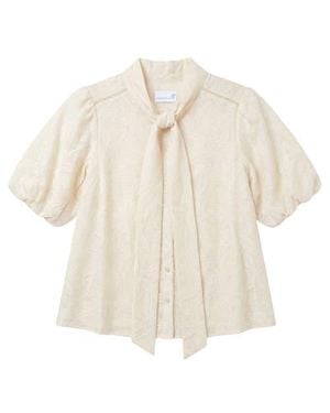 Cartolina Nantucket Peggy Tie Neck Jacquard Blouse - White