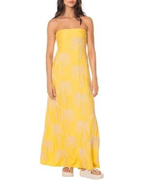 Maaji Palm Poetry Strapless Maxi Cover-Up Dress - Yellow