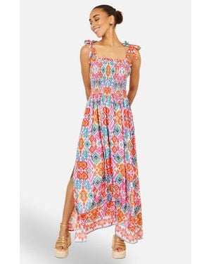 Yumi' Ikat Print Maxi Sun Dress - Red