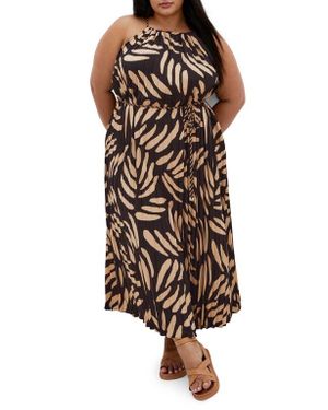 City Chic Tatum Pleated Tie Waist Dress - Brown