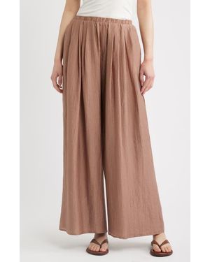 a.ren Lumin Crinkle Wide Leg Pants - Brown