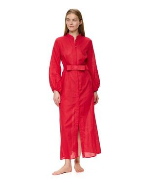 Gottex Modern Muse Belted Button Up Linen Dress Cover-Up - Red