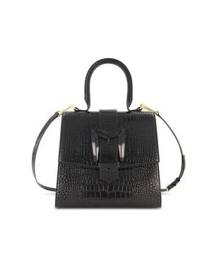 Mac Duggal Crocodile Leather Buckle Detail Medium Handbag - Black