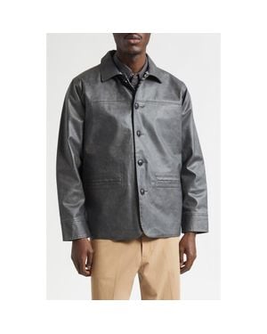 Beams Plus Aged Faux Leather Car Coat - Black