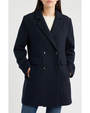 Bernardo Plaid Double Breasted Coat - Blue