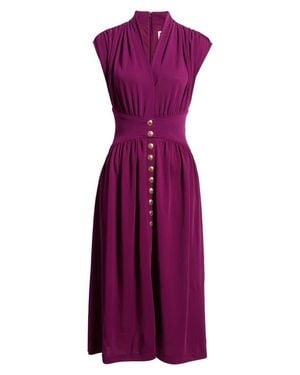 Anne Klein V-Neck Midi Dress - Purple