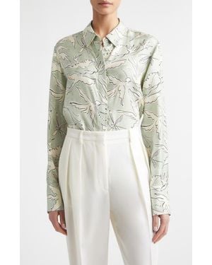 Altuzarra Chika Bird Print Silk Button-Up Shirt - Multicolor