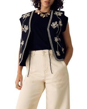 PER UNA BY M&S Embroidered Cotton Vest - Blue