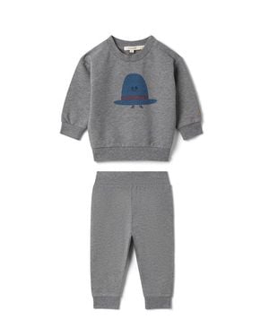 Fragile 2 Piece Hat Print Fleece Sweatshirt & Pants - Gray