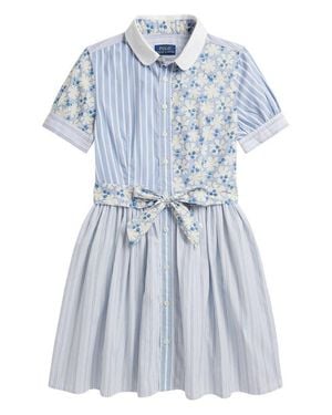 Polo Ralph Lauren Kids' Mixed Print Cotton Shirtdress - Blue