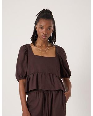 Hush Alva Puff Sleeve Linen Beach Top - Brown