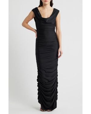 Black Halo Evangeline Ruched Satin Gown - Black