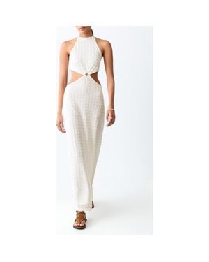 MANGO TEEN Embroidered Cutout Halter Maxi Dress - White