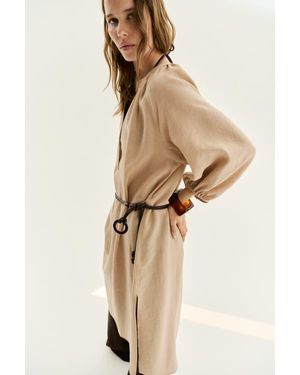 H&M Oversized Tie-Belt Dress - Natural