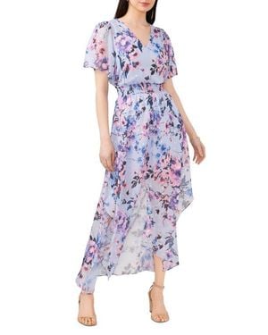 Chaus Floral Smocked Waist Fil Coupé Chiffon Maxi Dress - Blue