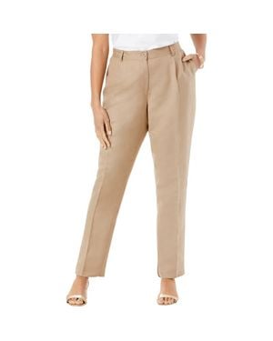 Jessica London Linen Pleat-Front Pant - Natural