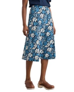 Seasalt Cornwall Rose A-Line Stretch Organic Cotton Midi Skirt - Blue