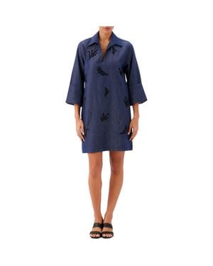 Karen Kane Cuffed Sleeve Embellished Shirtdress - Blue