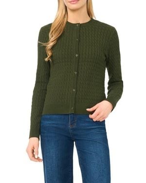 Halogen® Cable Stitch Cotton Cardigan - Green