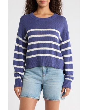 Marine Layer Sea Breeze Placed Stripe Cotton Crewneck Sweater - Blue