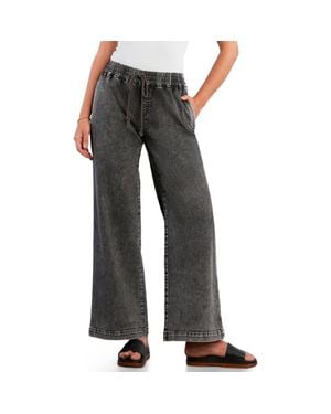 Wash Lab Denim Drawstring Waist Wide Leg Jeans - Gray
