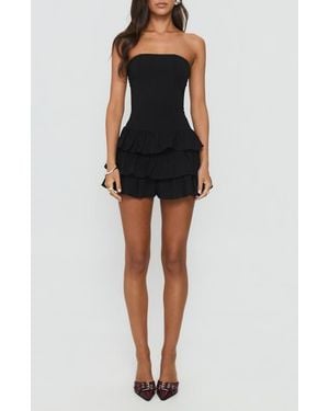 Princess Polly Valentia Tiered Ruffle Strapless Minidress - Black
