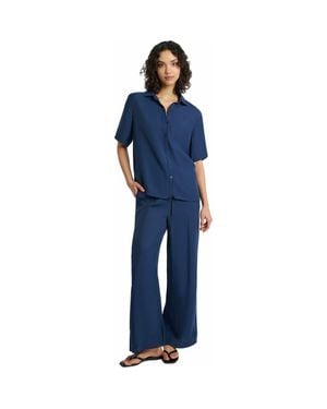 Onia Crinkle Oversized Short Sleeve Button Up Shirt - Blue