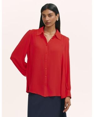 Finery London Melina Chiffon Button Down Blouse - Red