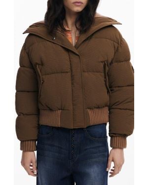 Desigual Mixed Media Puffer Jacket - Brown