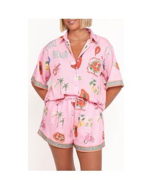 Petal & Pup Giulia La Print Button-Up Shirt & Shorts Set - Pink