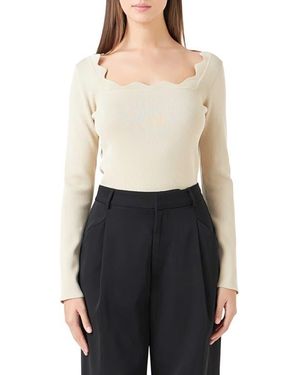 Endless Rose Scallop Square Neck Sweater - Black