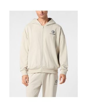 Philipp Plein Oversize Zipped Hoodie Sweatshirt Ls Scratch - Natural