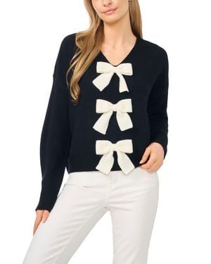 Cece Bow Detail V-Neck Sweater - Blue