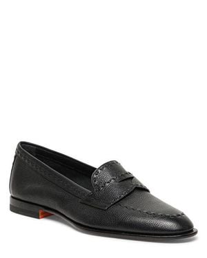 Santoni Tumbled Leather Penny Loafer - Black
