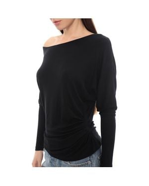 Monlicia Luna Off-Shoulder Draped Long Sleeve Stretch Top - Black