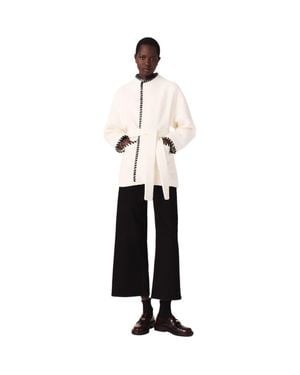 Maje Lined Coat With Contrasting Ribbon - White