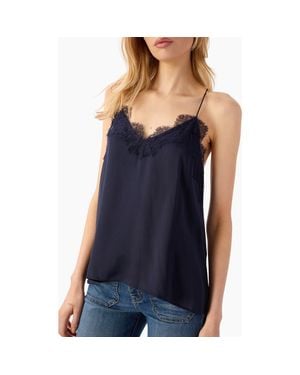 Cami NYC The Racer Lace Trim Silk Camisole - Blue