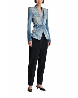 Balmain 1-Button Belted Denim Jacket - Blue