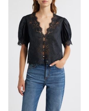 Doen Idella Lace Trim Ramie Top - Black