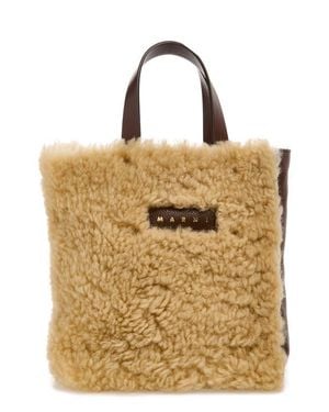 Marni Mini Museo Genuine Shearling Tote - Natural