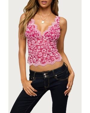 Edikted Araura Lace Velvet Crop Tank - Red