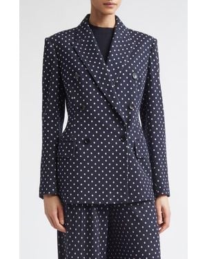 Max Mara Double Breasted Dot Jacquard Knit Jacket - Blue