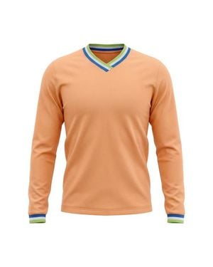 Spades Ribbed V-Neck Long Sleeve Tee - Orange