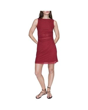 Mango Dot Print Ruched Sleeveless Tulle Minidress - Red