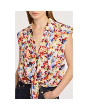 Cinq À Sept Wildflower Bunch Tie Front Crop Button-Up Shirt - Red