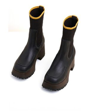 Charlotte Stone Loma Platform Lug Sole Clog Boot - Black