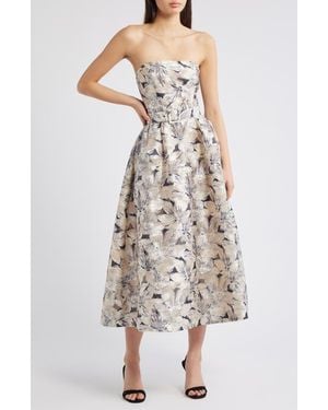 FREEMARKET Strapless Floral Jacquard Dress - Natural