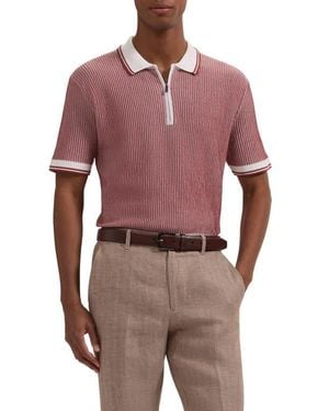 Bugatchi Ottoman Stitch Cotton & Silk Quarter Zip Polo Sweater - Red
